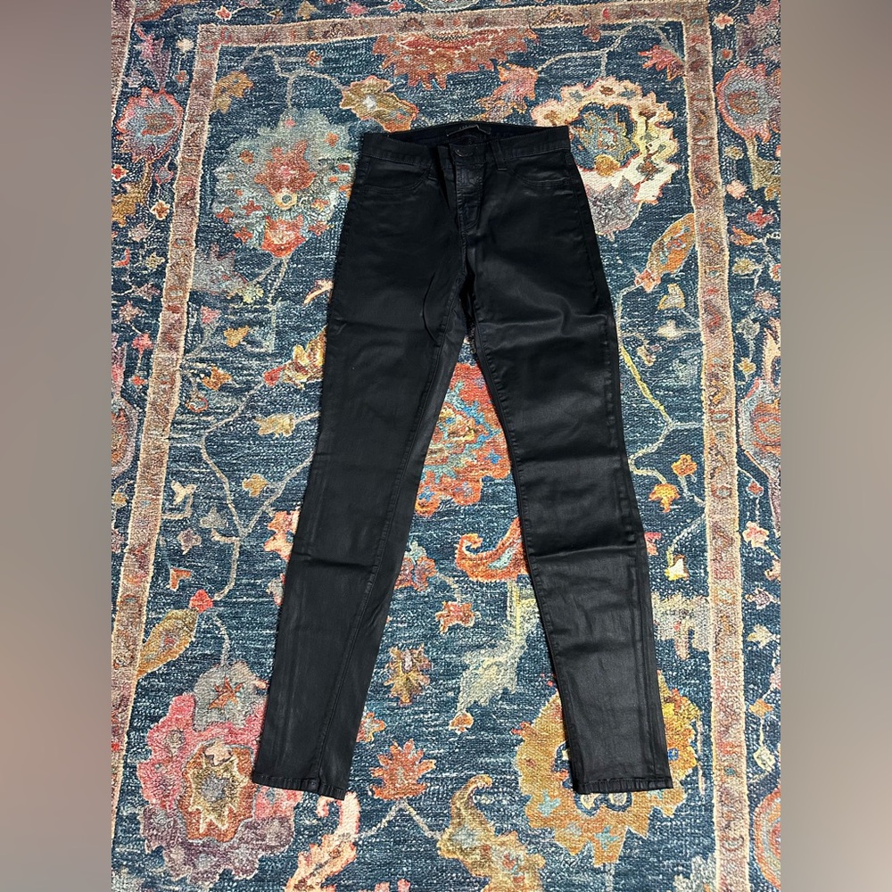 J Brand wax coated Super Skinny black jeans. Size 26